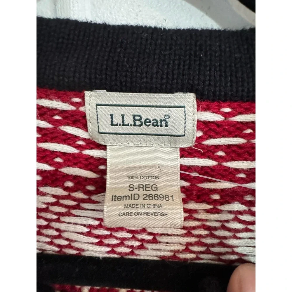 L.L. Bean Sweater Cardigan Womens S Red 100%‎ Cotton Fair Isle Holiday Ski Knit